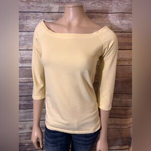 Jewel Toffier Knit Blouse Top Boatneck M Medium Light Yellow Stretch Coastal